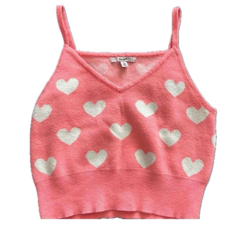 Papaya Pink Heart Sweater Cropped Tank